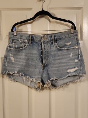 Agolde Light Blue Distressed Denim Cutoff Shorts